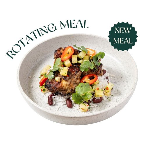 Jerk Chicken with Rice, Beans & Pineapple Salsa (Rotating Meal)