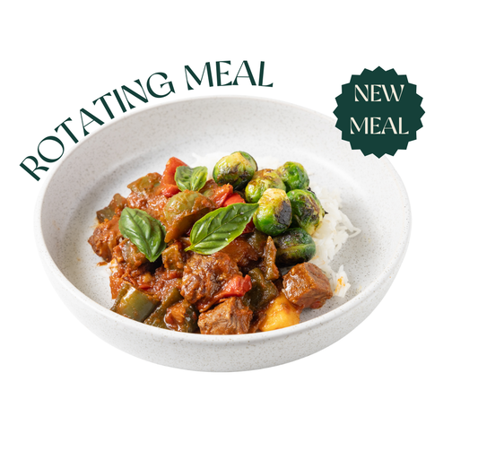 Beef Goulash with Brussels sprouts & Rice (Rotating Meal)